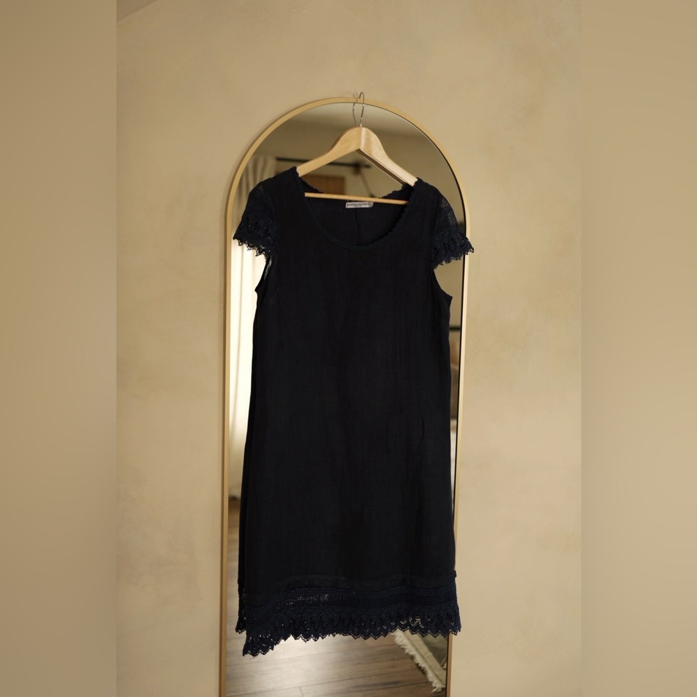 Navy 100% Linen Dress - Picture 2 of 8